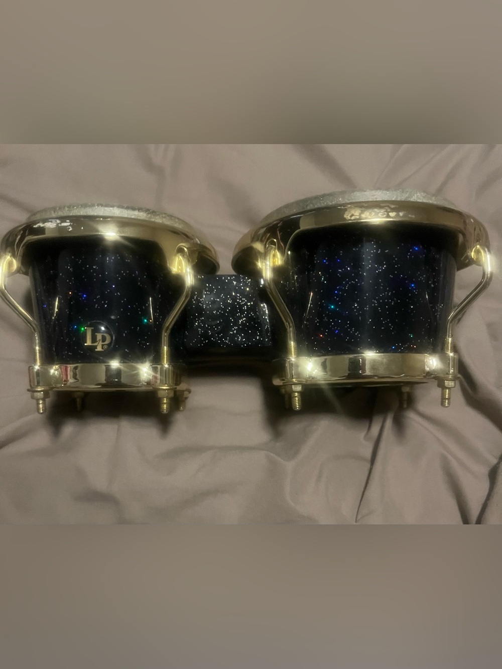 LP Galaxy Mini Black Sparkle Bongo Drums with Gold Hardware